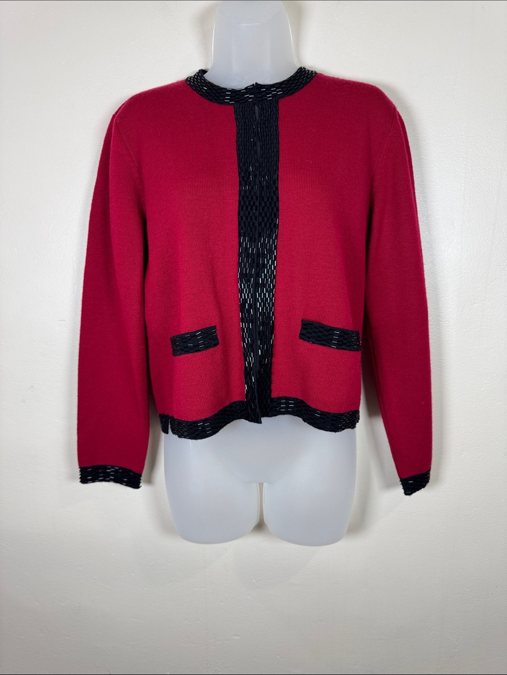 VTG 100% Merino Wool Liz Claiborne Knit Cardigan Sweater Christmas Holiday S Red